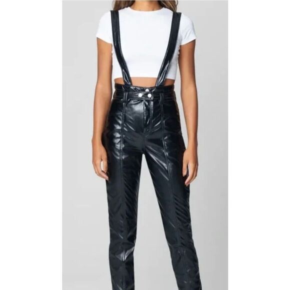 BlankNYC Other Worldly Overall Faux Leather Pants with Suspenders size 27 - Picture 11 of 12